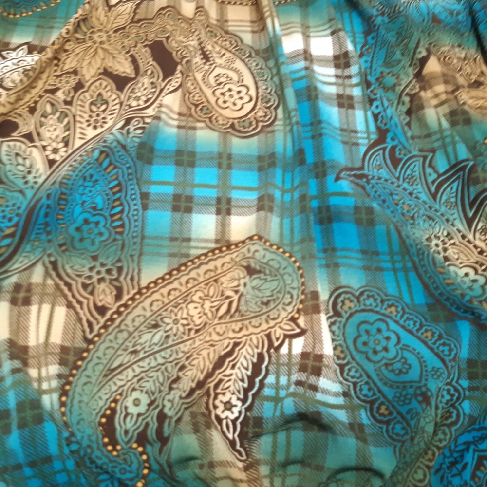 Vintage‎ Carol Rose Blouse Womens XL Green Paisley Plaid 3/4 Sleeve Stretch Top - Picture 8 of 11